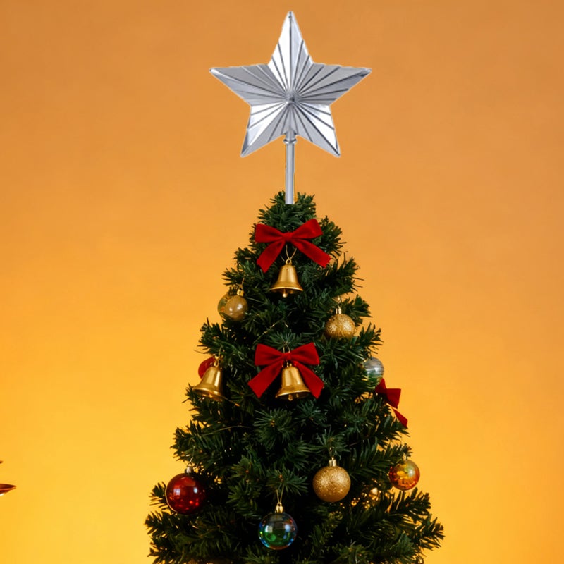 Topo de Árvore de Natal Iluminado Estrela, Topo de Árvore de Natal, Luz Quente, para Festas de Natal e Ano Novo, 32 x 16 x 5,5 cm - Prateado - 4