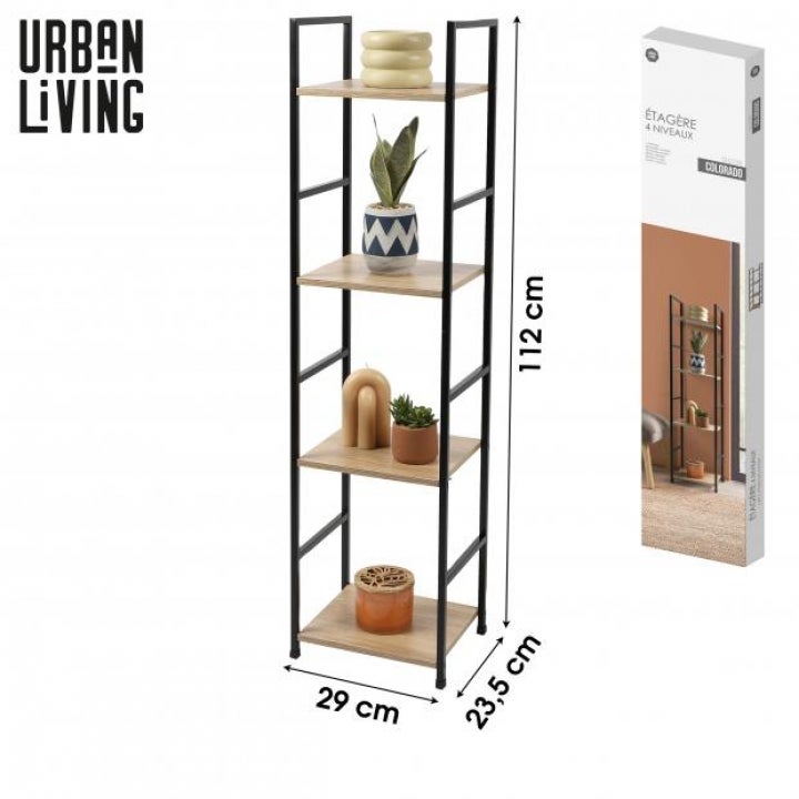 W-1701 - Scaffale da parete a 4 ripiani, 40 cm, in metallo pesante, per