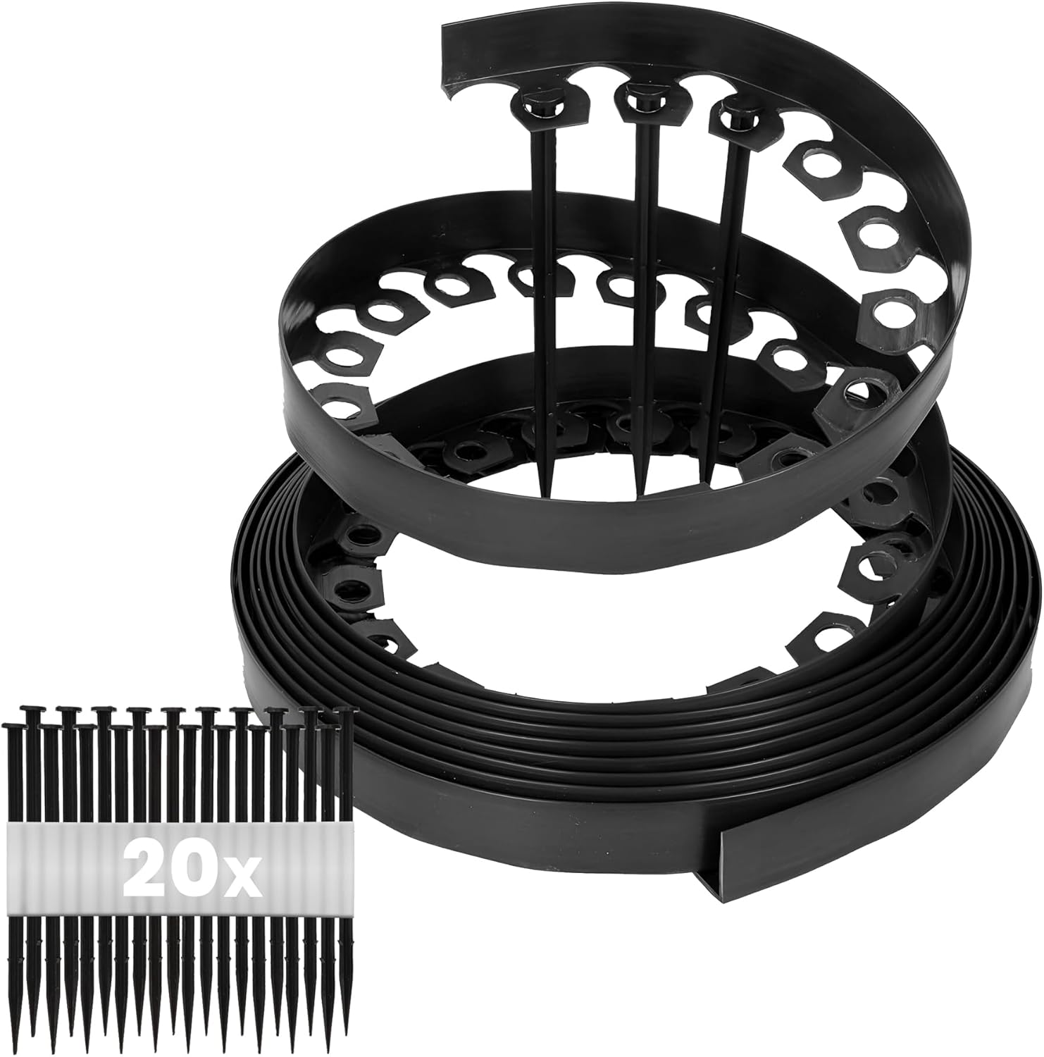 Bordură flexibilă pentru gazon LineBORDER din plastic, 20 de ancore de sol, lungime 10 m, înălțime 4 cm, neagră