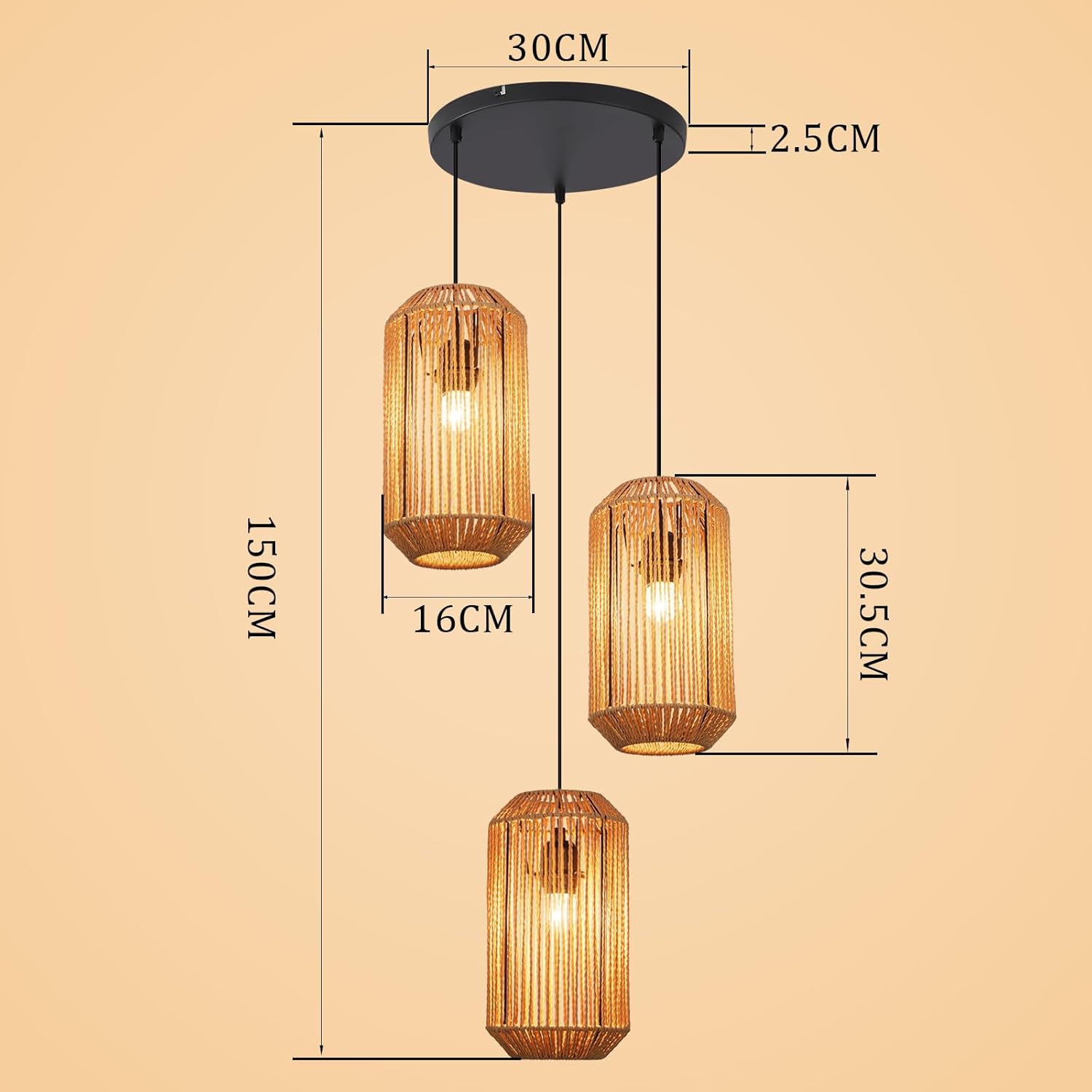 ZMH Lampa wisząca E27 do jadalni w kolorze czarnym, 3-punktowa, do salonu (żarówka nie jest dołączona) - 4