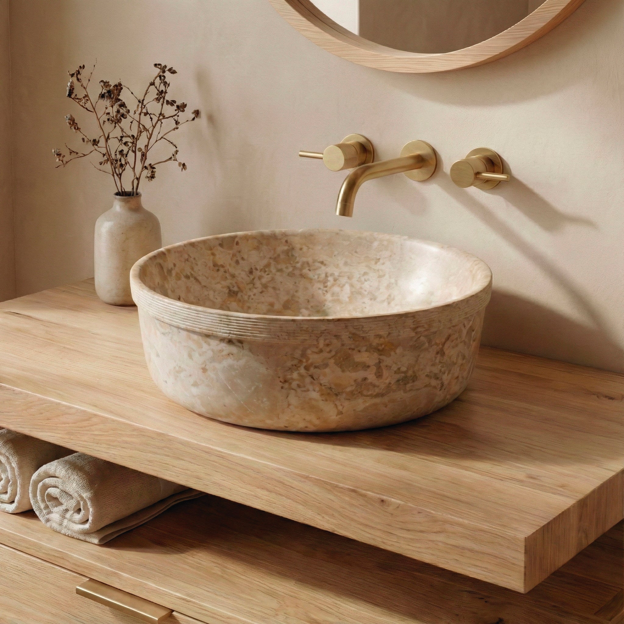 Lavatório de pedra natural bege AUSTIN 380 x130 mm - 7