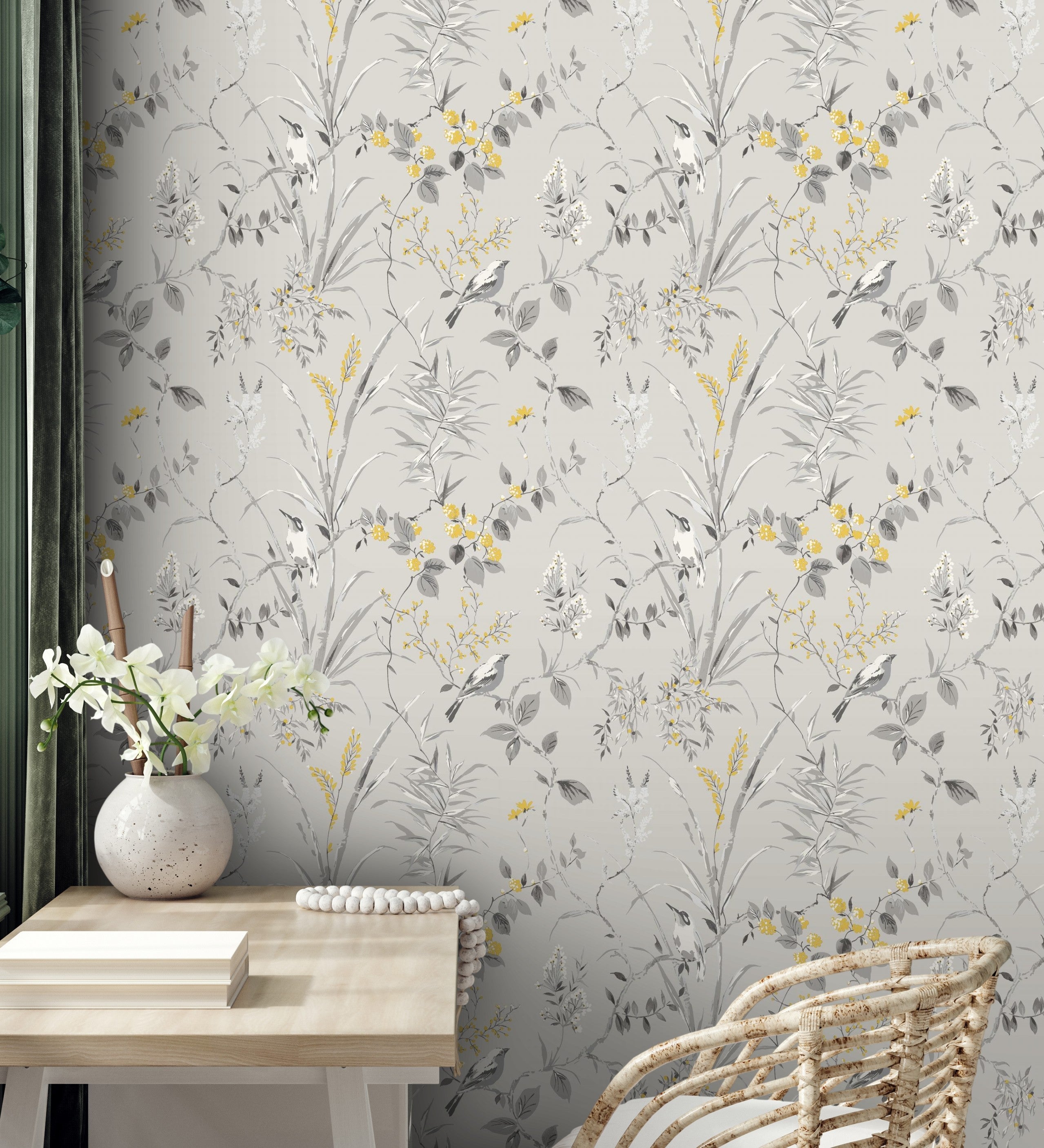 Papel pintado lavable de ramas flores y pájaros estilo romántico - Alison Garden 680927 de GAULAN - Rollo de 10 m x 0,53 m - 9