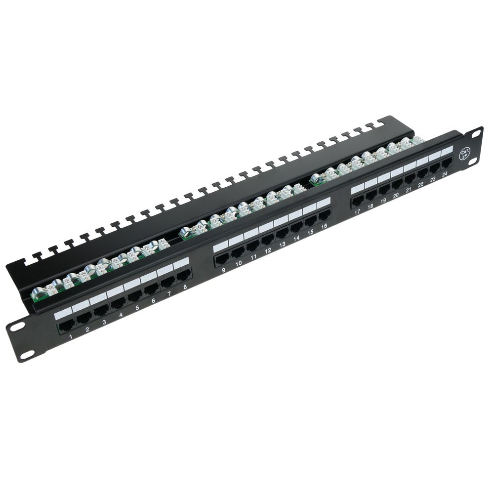 Paneles Rj45 Patch panel de 24 RJ45 Cat.5e UTP 1U negro con organizador de cables ...