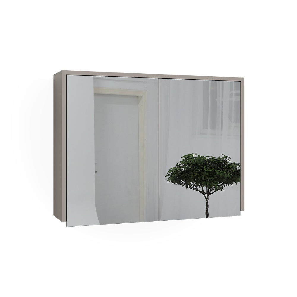 Vicco Szafka z lustrem w łazience J-Shape, Kaszmir, 80 x 60 cm z 2 zamkniętymi przedziałami