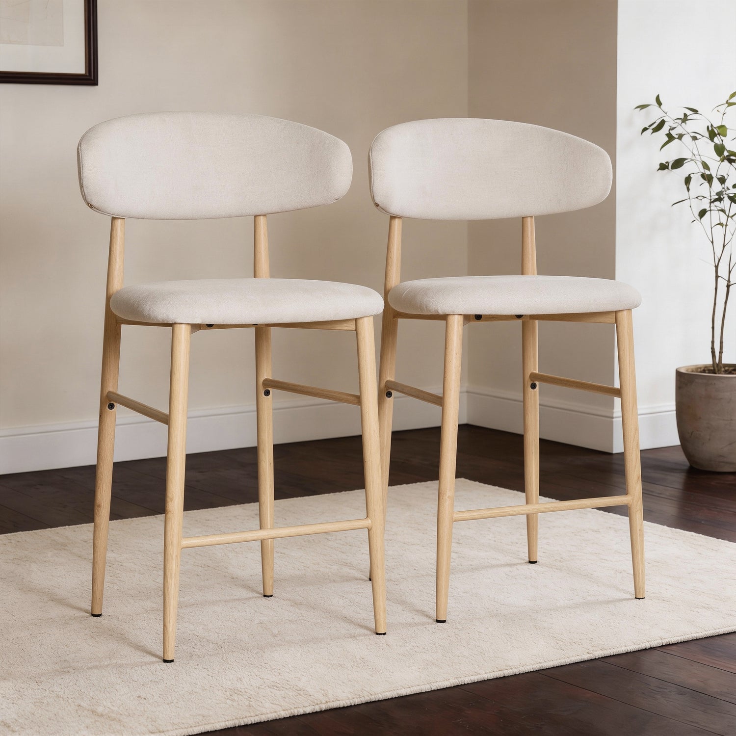 Happy Garden Pack De 2 Taburetes De Bar De Metal Efecto Madera Simon Beige/Claro , Leroy Merlin