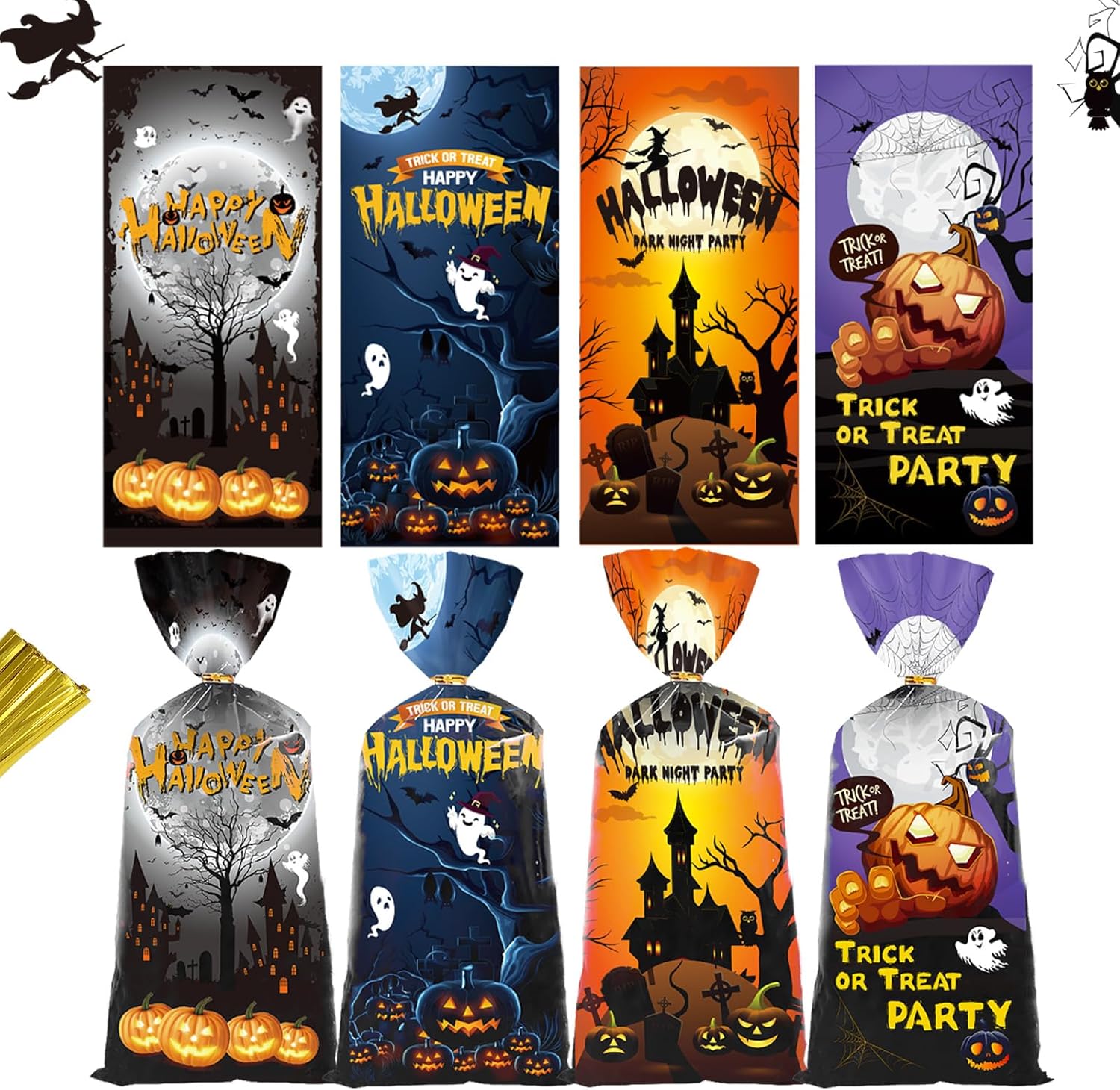 Torebki na smakołyki na Halloween | 50 strasznych torebek celofanowych | Dekoracje na imprezę Halloween