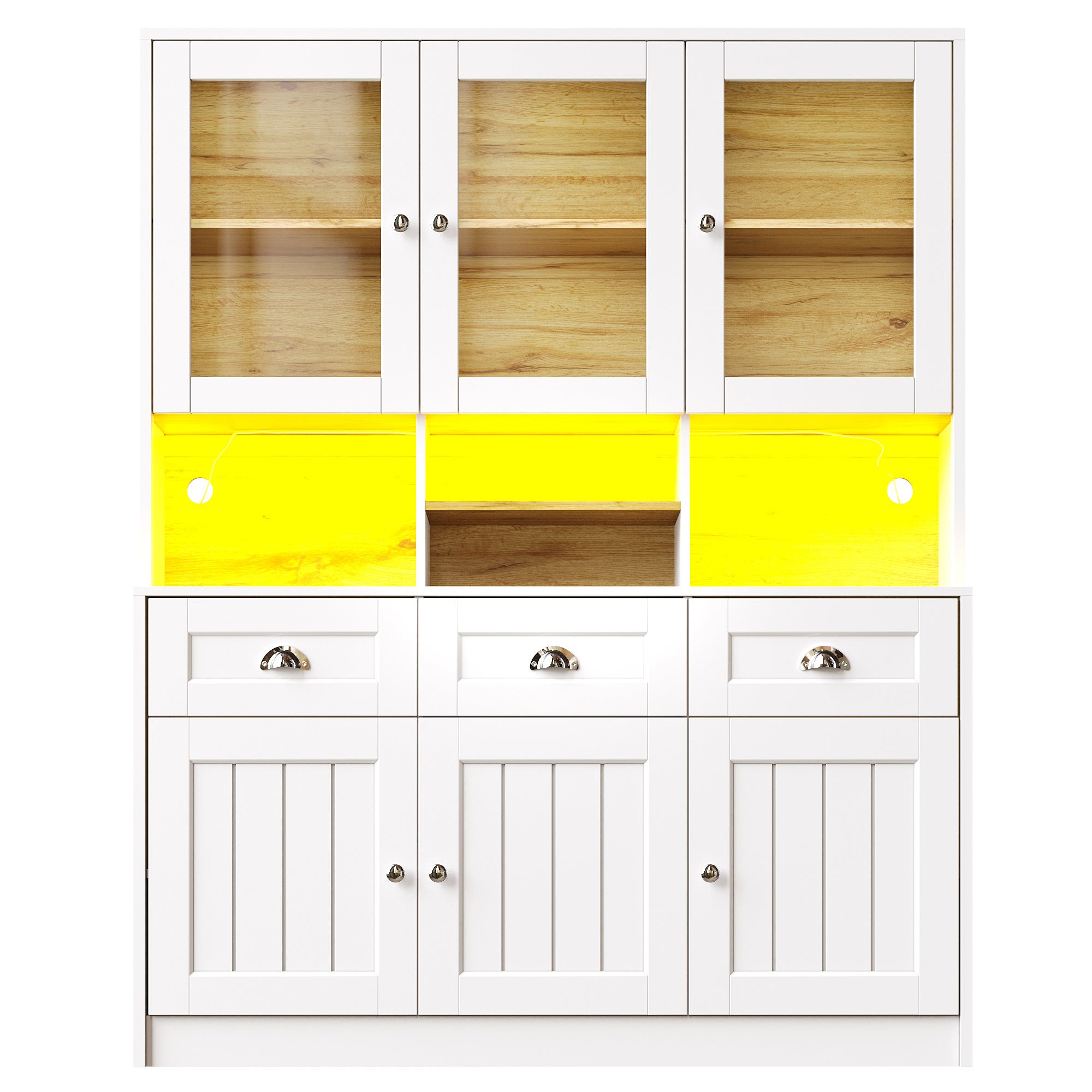 Buffet Haut de Cuisine avec Vitrine et Étagères Réglables, Meuble de Rangement MDF, 140 x 40 x 175 cm, Blanc - 7