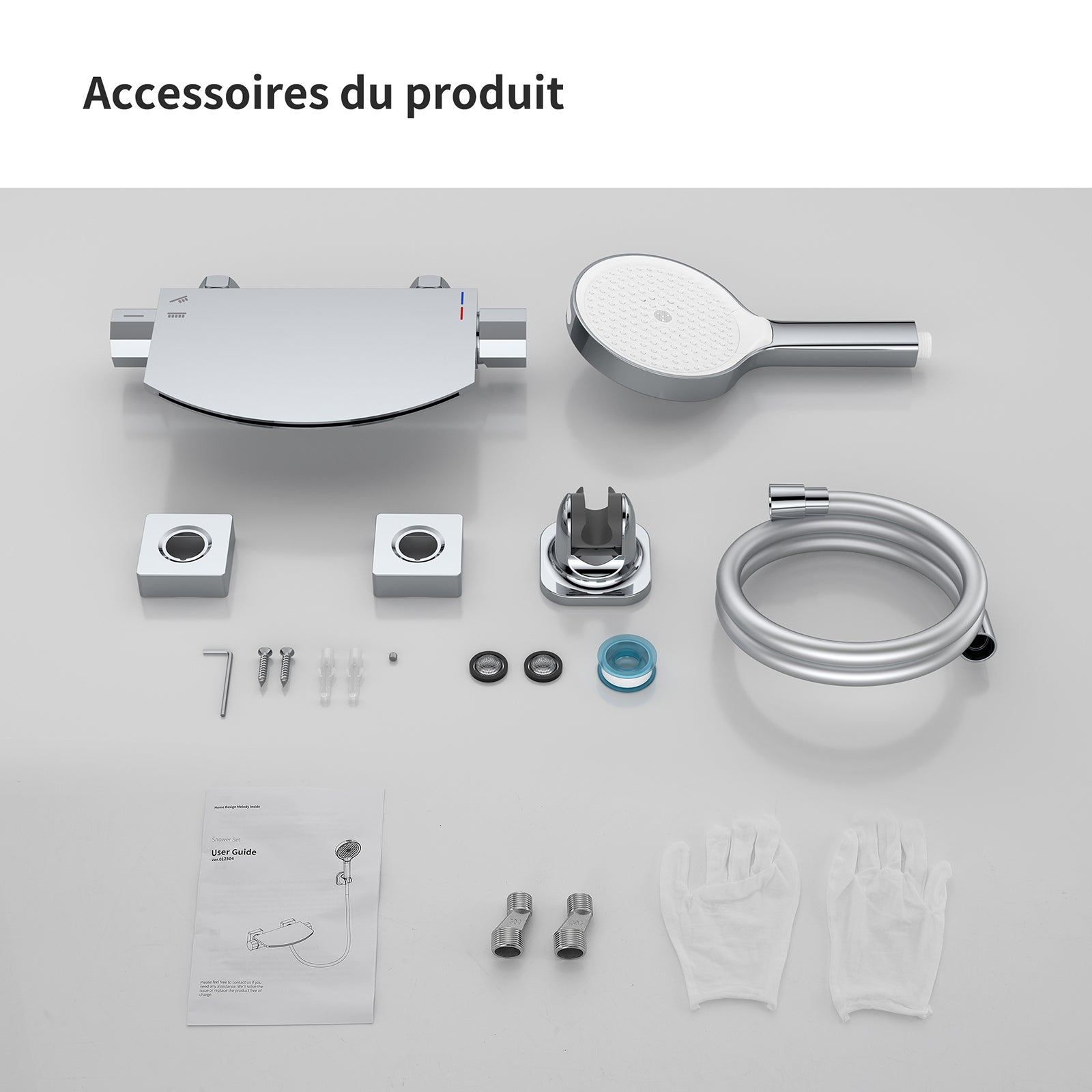 Mitigeur de Baignoire Cascade Extra-Large en Laiton avec Douchette 3+1 Modes et Étagère, Robinet Mural Chromé Grand Débit - 8