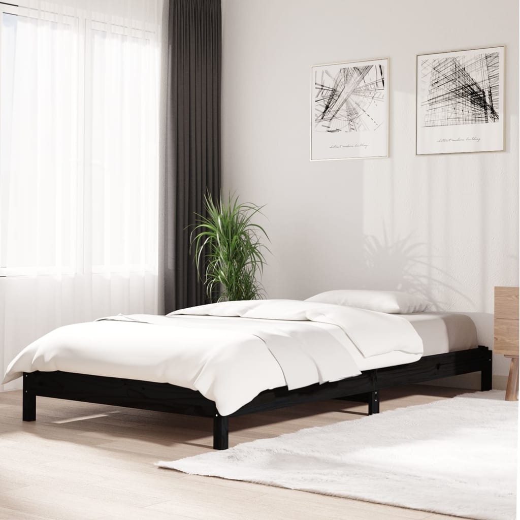 Łóżko Drewniane Czarne Rama Łóżka Ze Stelażem Drewniana Łóżko Do Sypialni Pokoju 75x190 cm