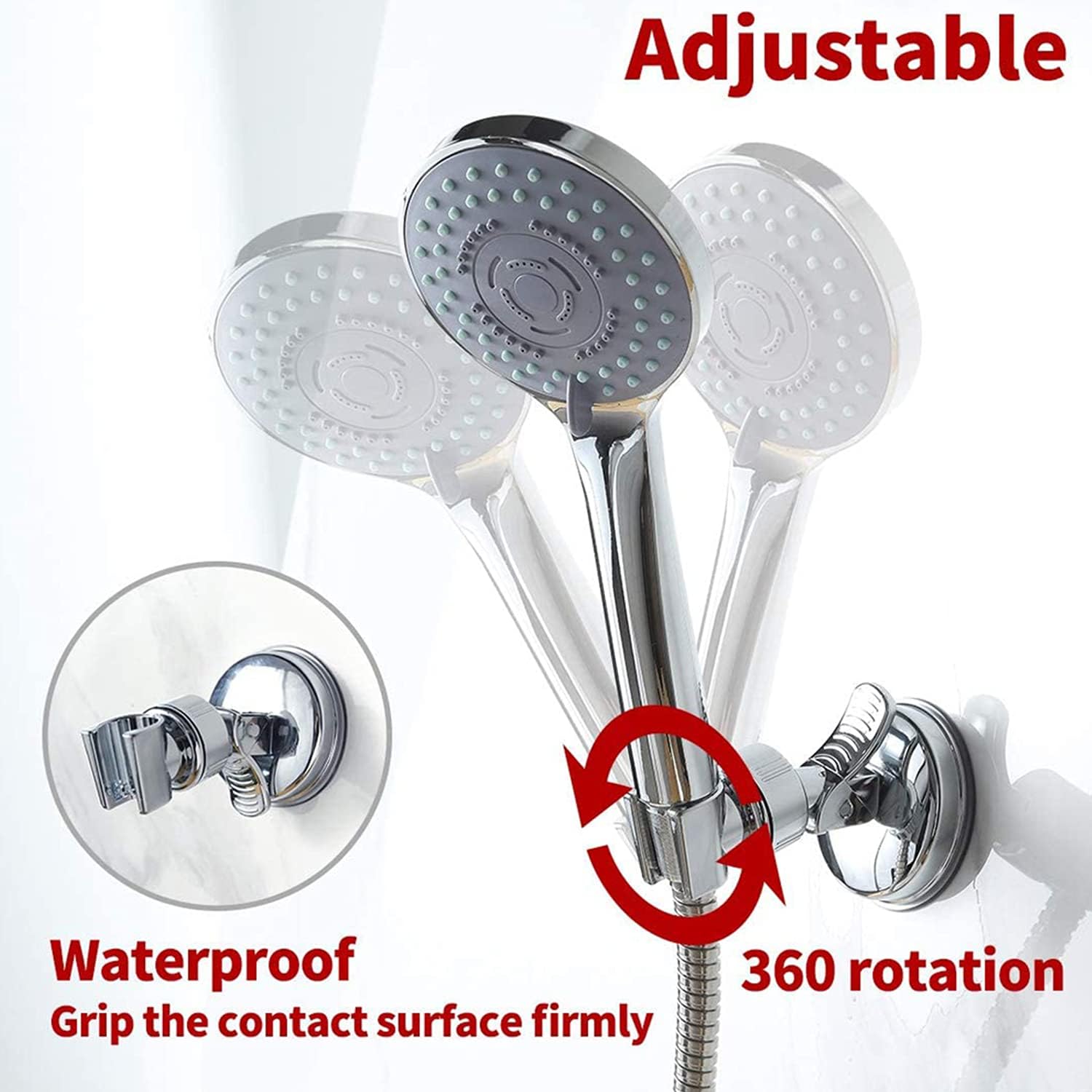 1 PCS Support de pomme de douche réglable amovible support mural de douche ventouse support de tête de douche réutilisable sans perceuse étanche - 3