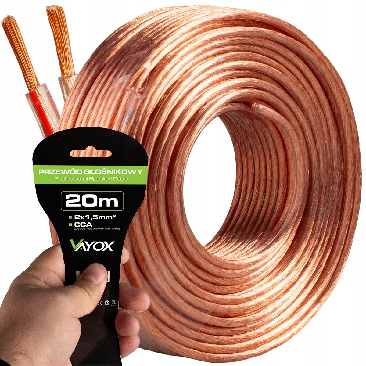 Kabel głośnikowy CCA 2x1,50mm 20m VA0222-20 Vayox