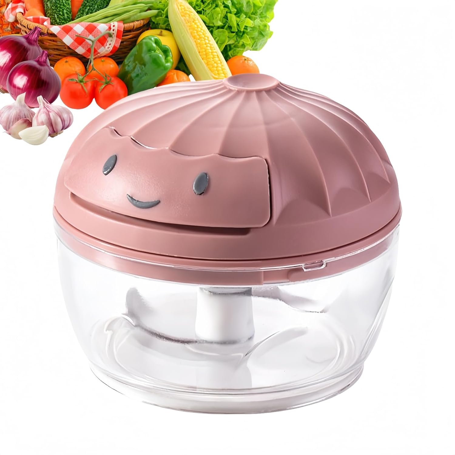 TOATELU Hachoir à Oignons Manuel 300ml Avec Poulie - Hachoir Multifonction Ail Herbes Noix, Accessoire Cuisine Pratique