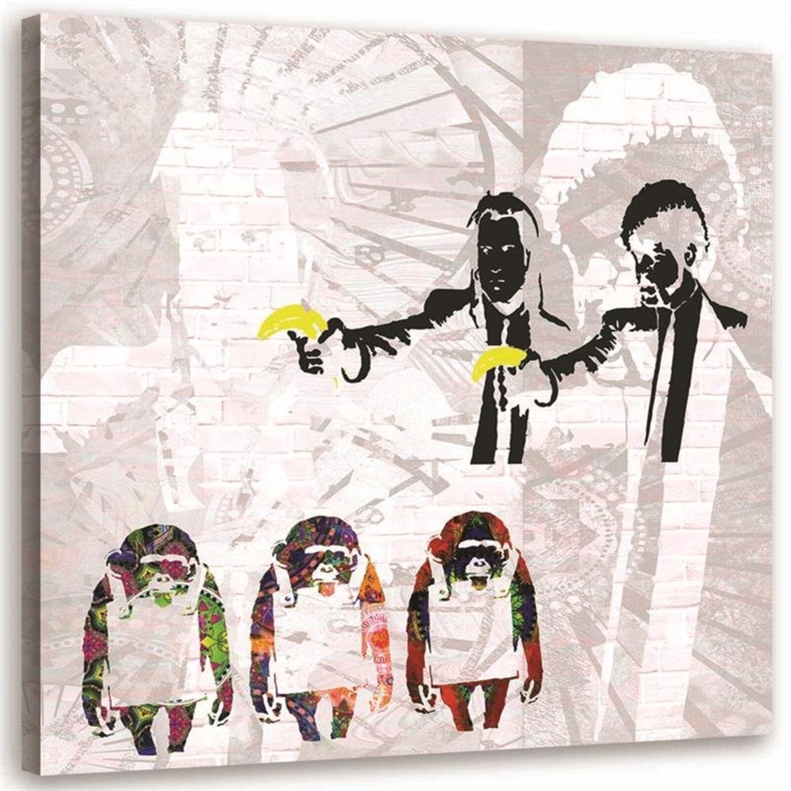 Obraz na płótnie, Banksy gangsterzy z bananami i 3 małpy 60x60