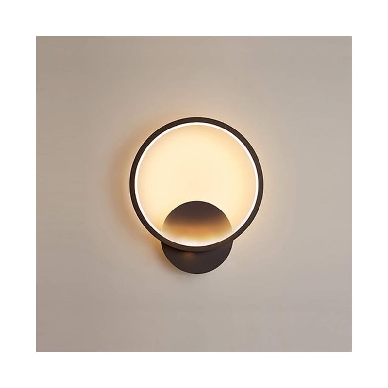 Okrągła lampa ścienna LED do wnętrz 10 W, ciepłe białe światło 3000 K, nowoczesny styl, idealna do sypialni, salonu, na schody i korytarz, czarna