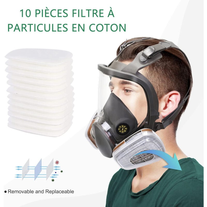 Masque à gaz masque complet, protection contre les gaz organiques ， 16 en 1 ， grand champ de vision pour la peinture, le polissage, le soudage - 4
