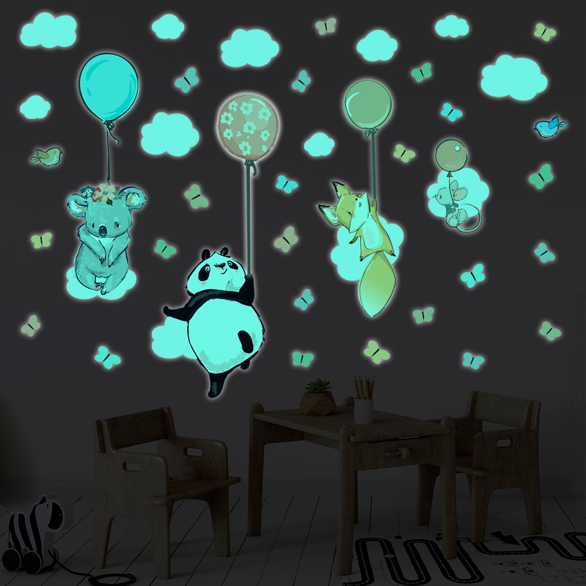 Adesivi fosforescente felici animali volanti - Sticker adesivo - adesivi murali - 160x120cm - 6