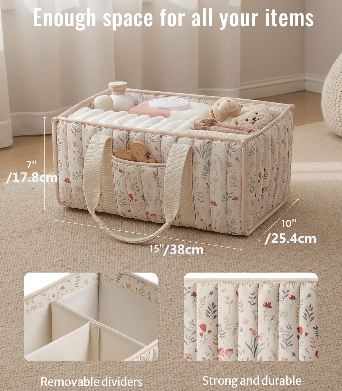 NICOLA Organisateur de caddie à couches,panier de rangement pour chambre d'enfant,registre de bébé indispensable,Beige floral - 2