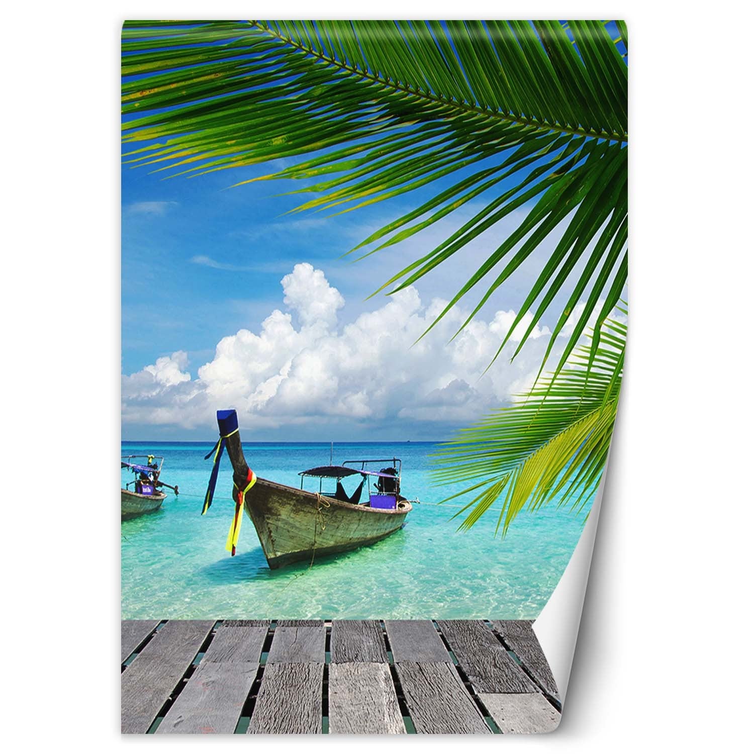 Fototapeta, Łódka tropikalna plaża palmy 200x280