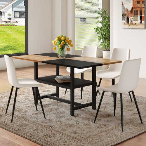 H.J WeDoo Ensemble Table Ronde Noire + 2 Chaises Blanches – Mobilier Salle à Manger / Cuisine Compact & Moderne