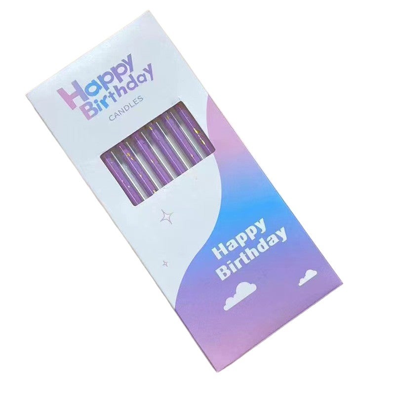 Set 6 lumanari lungi Flippy, parafina, 10 x 0.5 cm, mov, Happy Birthday 6buc