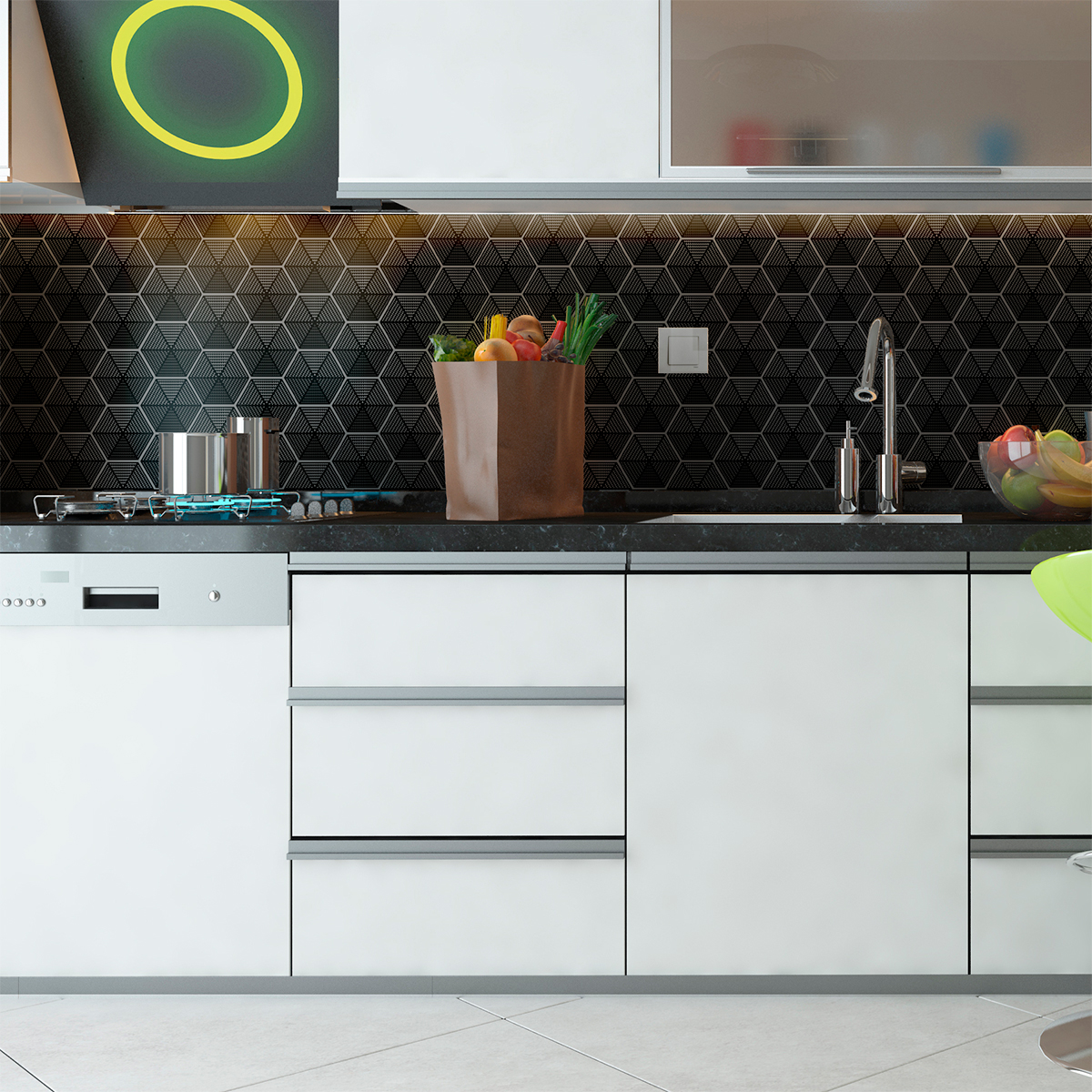 Vinilos baldosas de cemento hexagonal diseño negro - adhesivo pared - sticker revestimiento - 28stickershexagones15x13,5cm