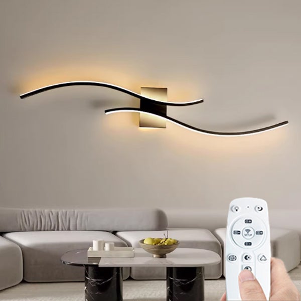 Aplique LED decorativo de pared para salón, 60 cm, forma ondulada, regulable de forma continua, con mando a distancia + función de voz