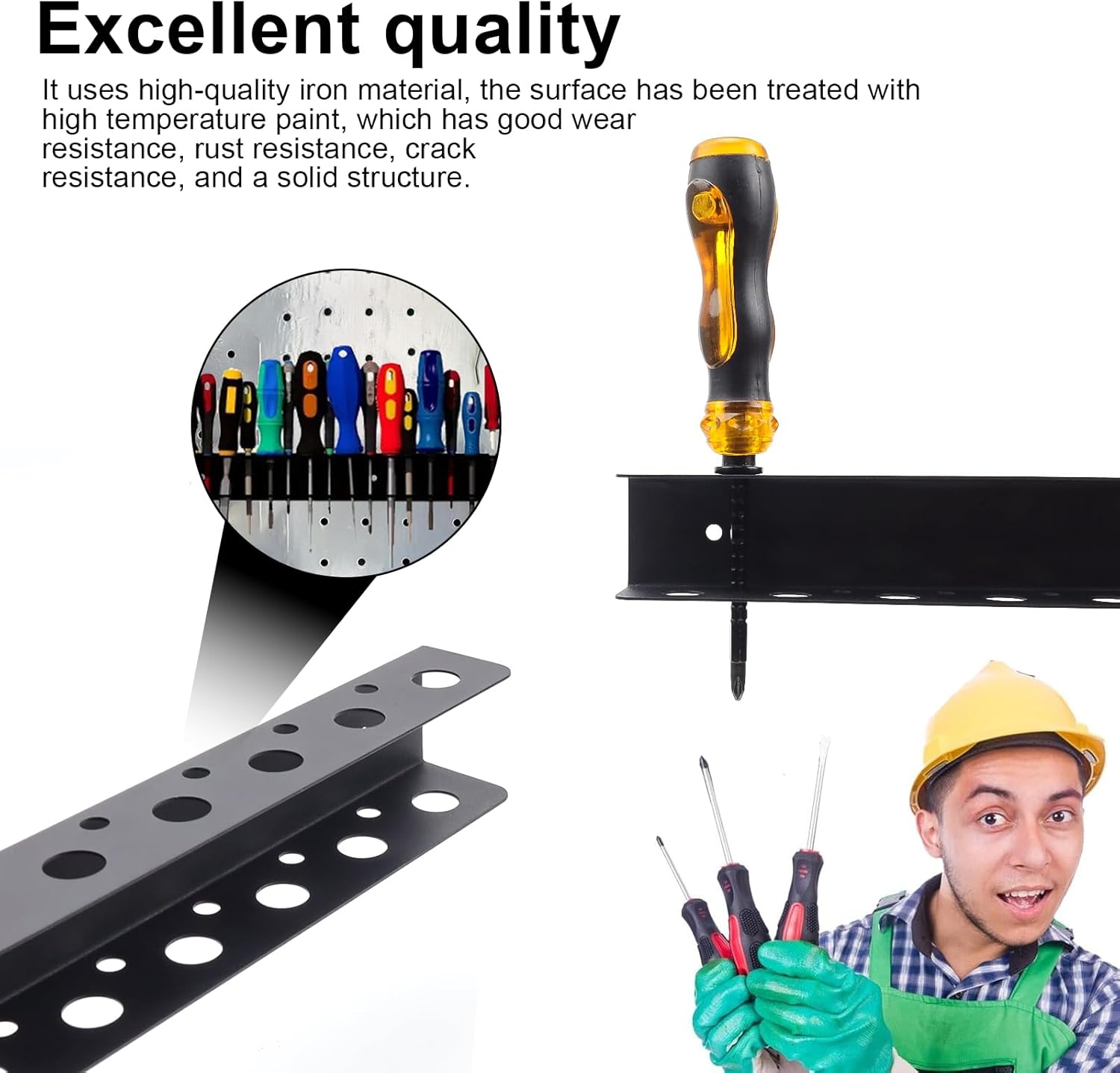 40 cm Support Mural Tournevi, Tournevis Étagère Murale, 19 Trous Étagère Murale Porte-Outils, avec Vis et Tubes D'expansion, pour Maison, Atelier, Rép - 4