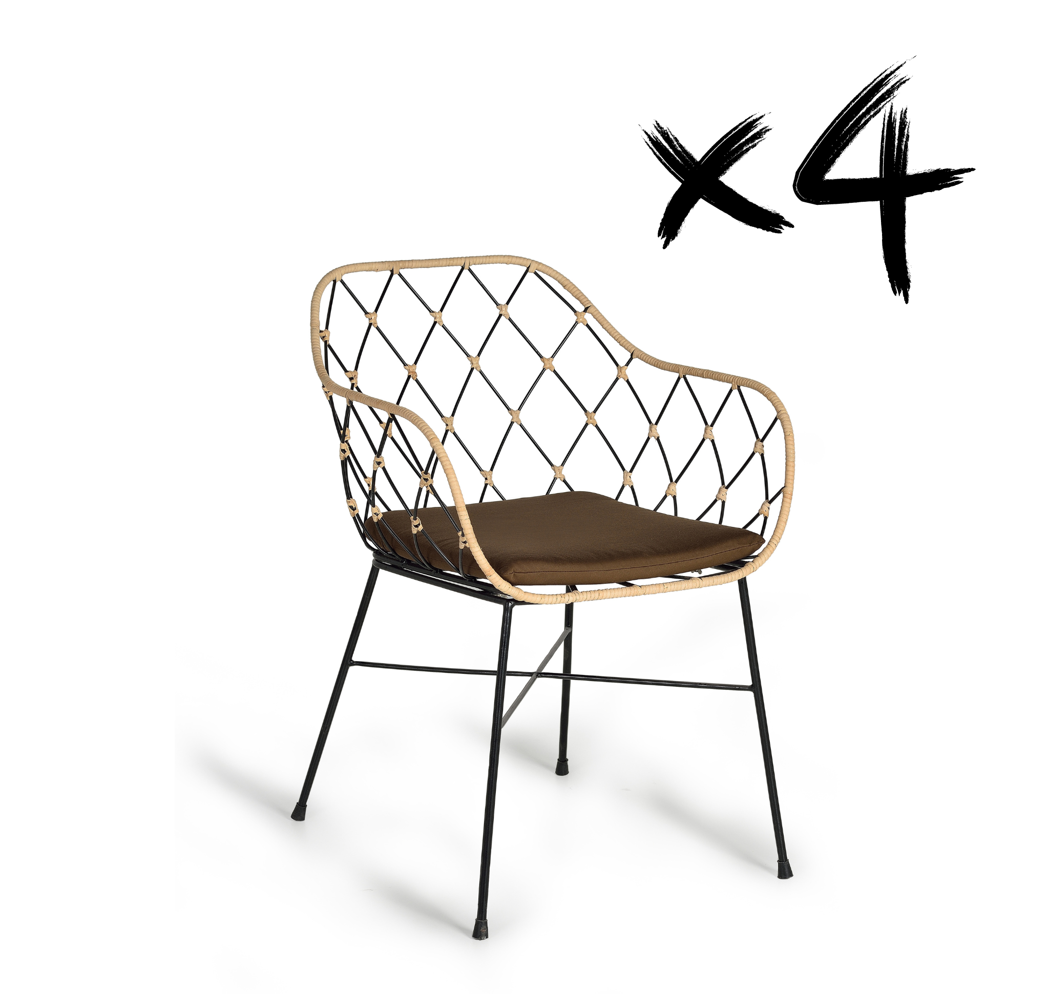 Partia 2 fauteuils in rotin et pieds en metal