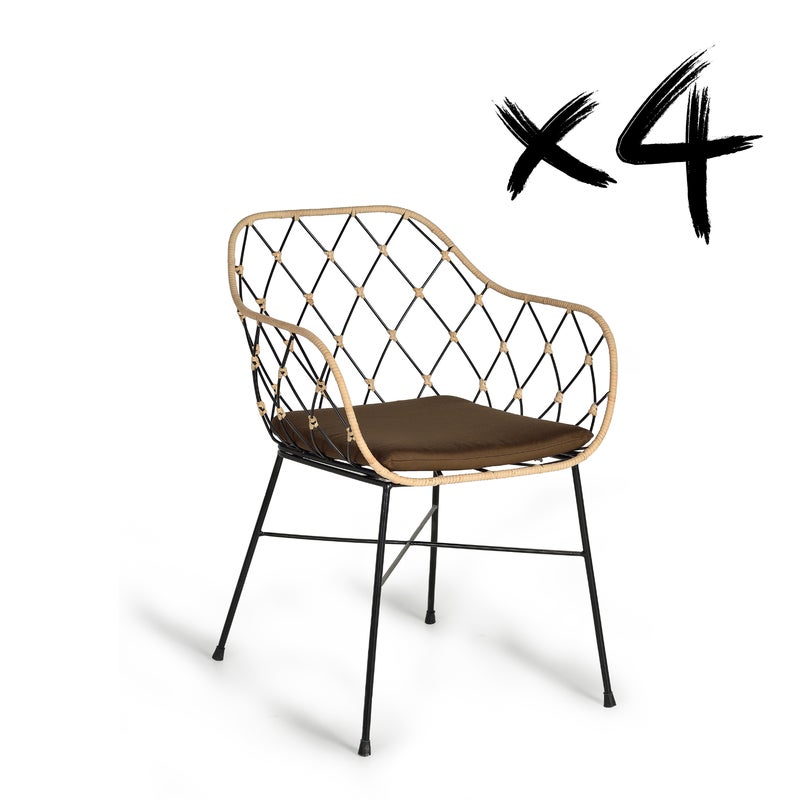 Partia 2 fauteuils in rotin et pieds en metal