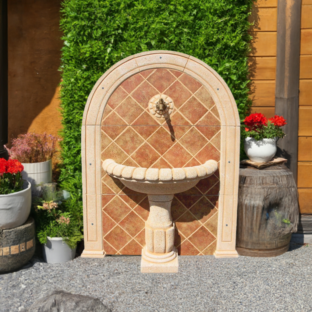 Fontaine de jardin ANTARES 114X34X152cm. Peinture murale en Betón - Pierre couleur bleus Ocre. - 2
