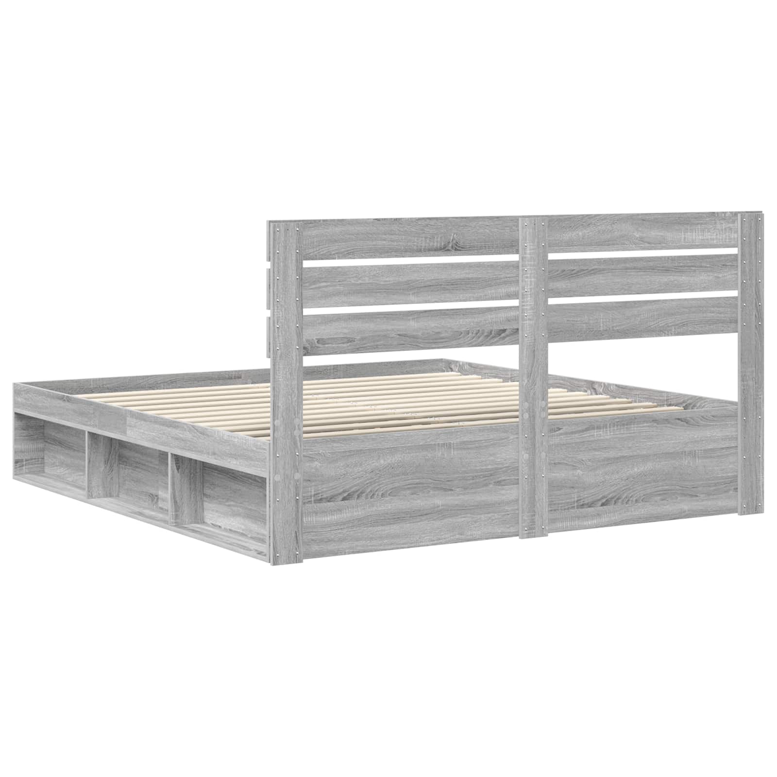 Cadre de lit gris en pin massif pour la chambre, 200 × 200 cm - 9