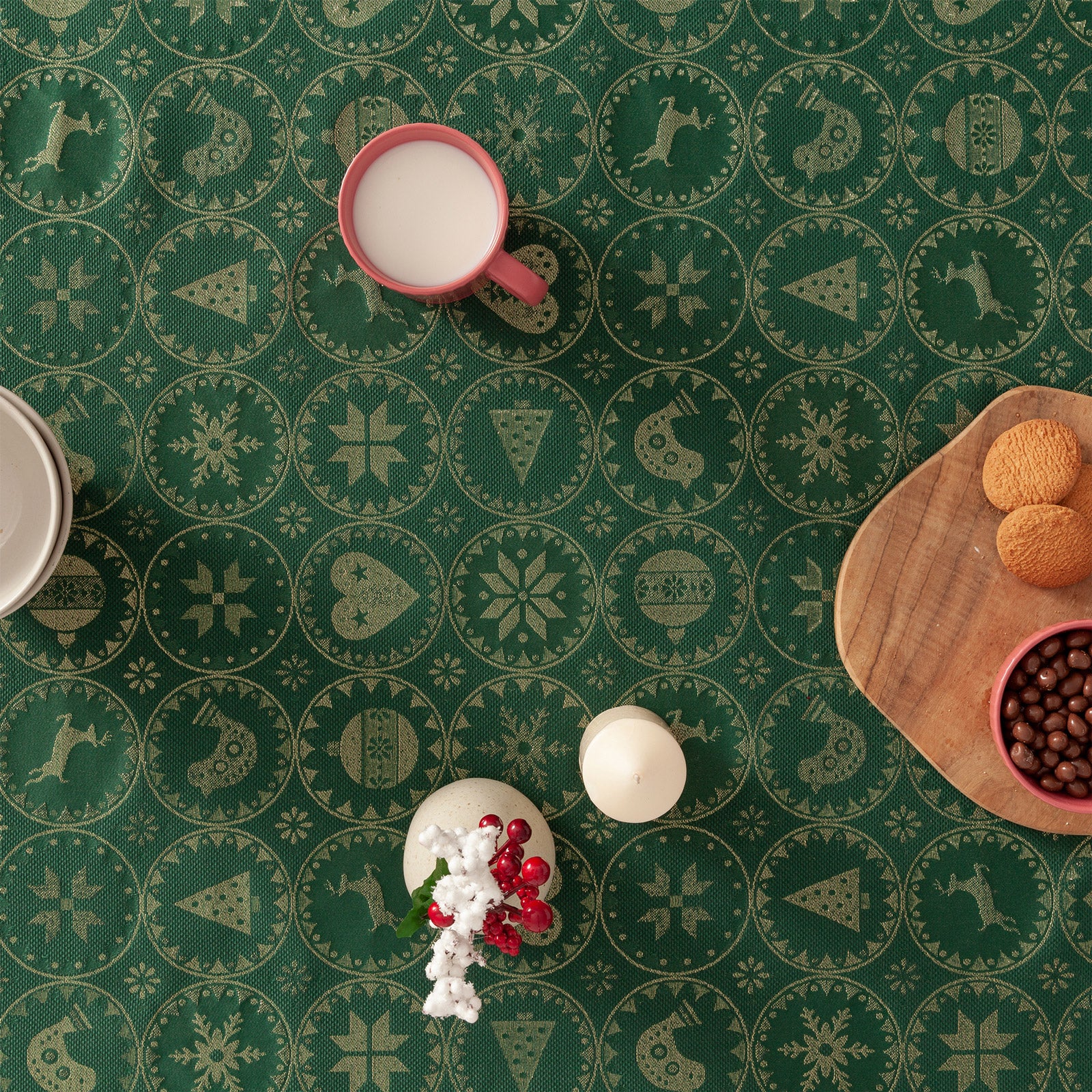 Tovaglia di Natale rettangolare in cotone jacquard verde 140x240 cm - Ballcry - 3