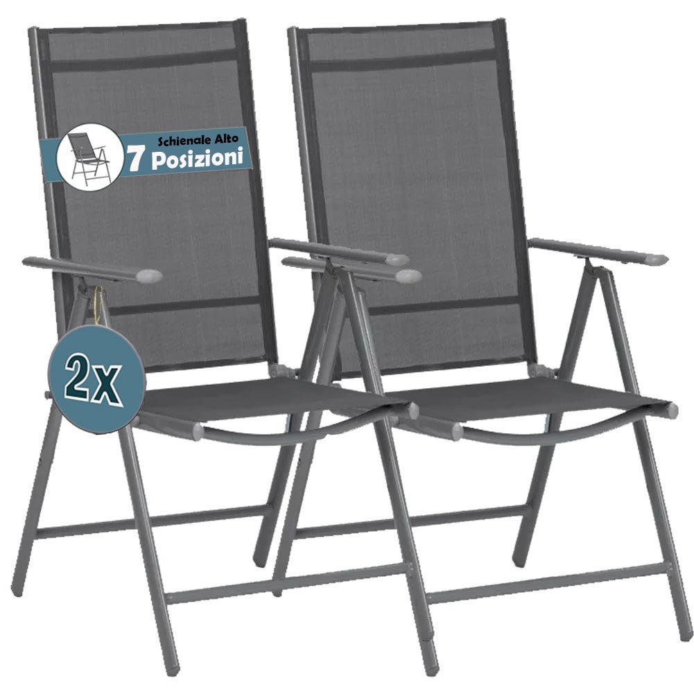 Set Sedie Pieghevoli da Giardino Grigio Sdraio da Esterno