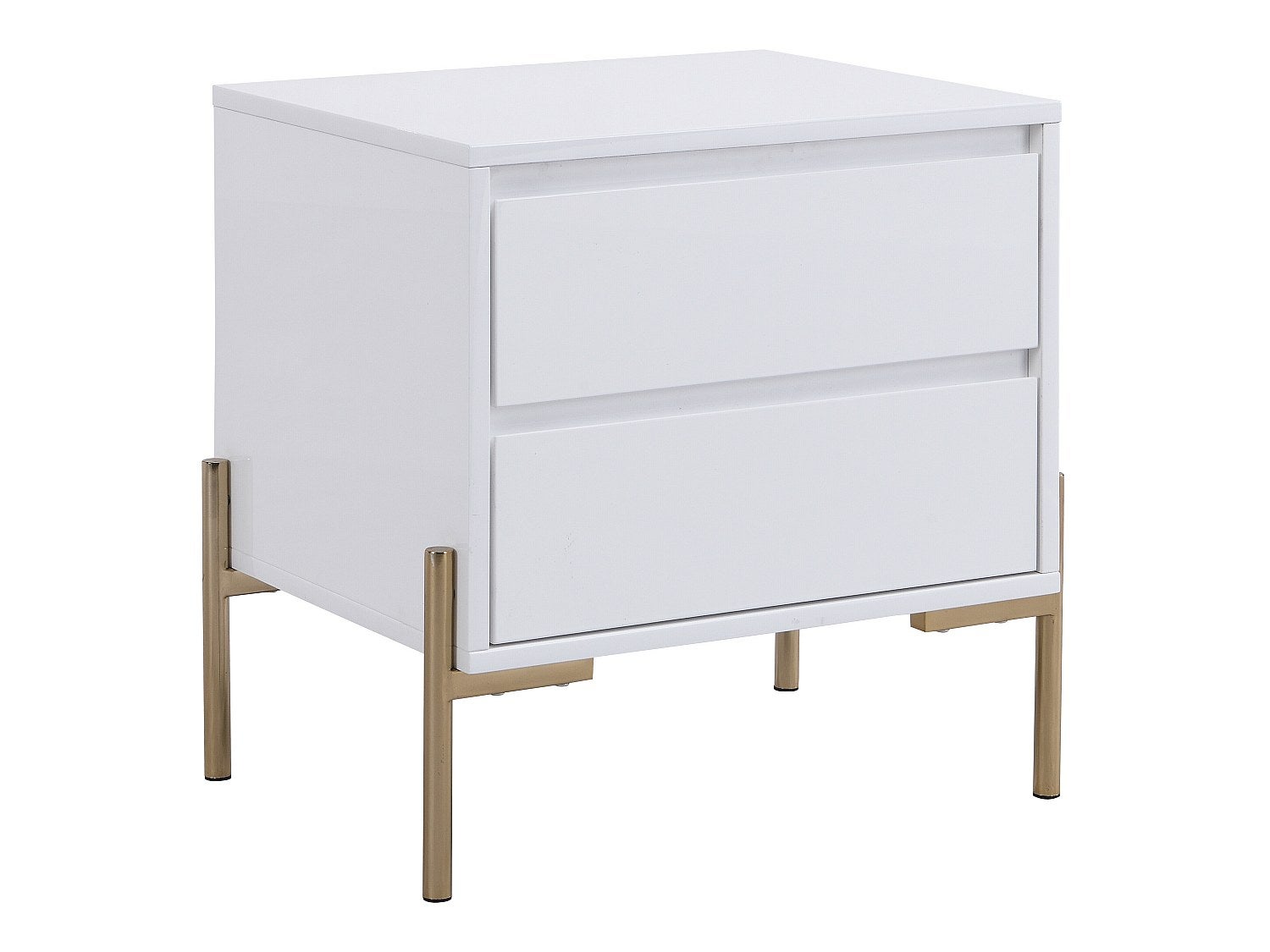 Lot de 2 tables de chevet avec 2 tiroirs - MDF et métal - Blanc laqué et doré - KORASA de Pascal Morabito - 2