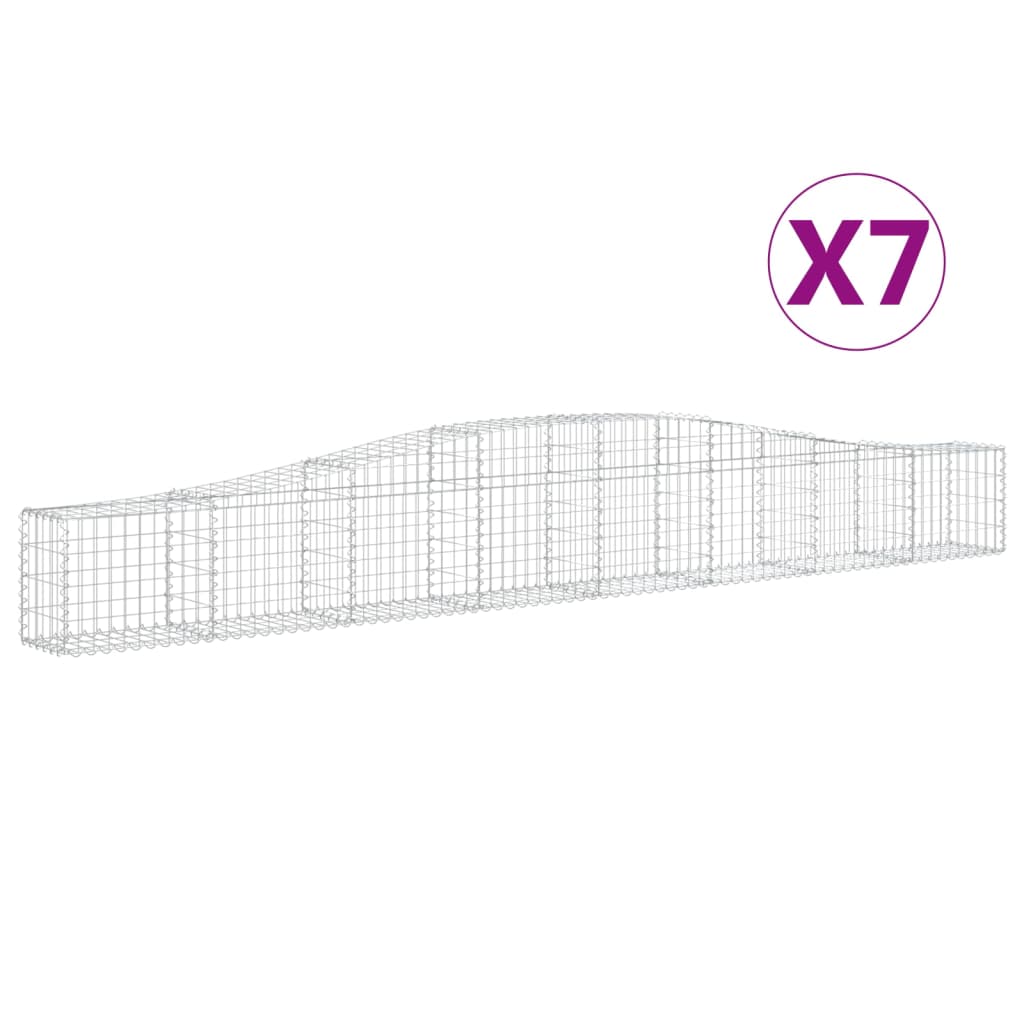 Cestas de gaviones valla de jaula muro de contención arqueado 7 piezas 400 x 30 x 40/60 cm hierro galvani 02_0041127