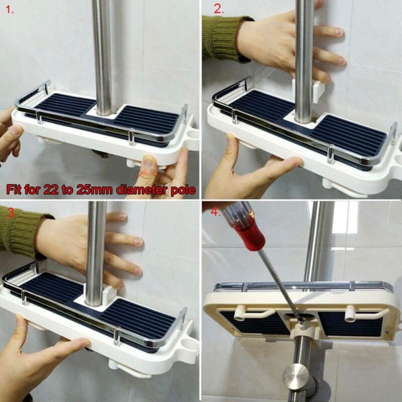 Support de douche mural réglable, panier de rangement de cuisine de salle de bain fixé au tuyau, support de douche en métal antirouille 30x12x6 cm - 4