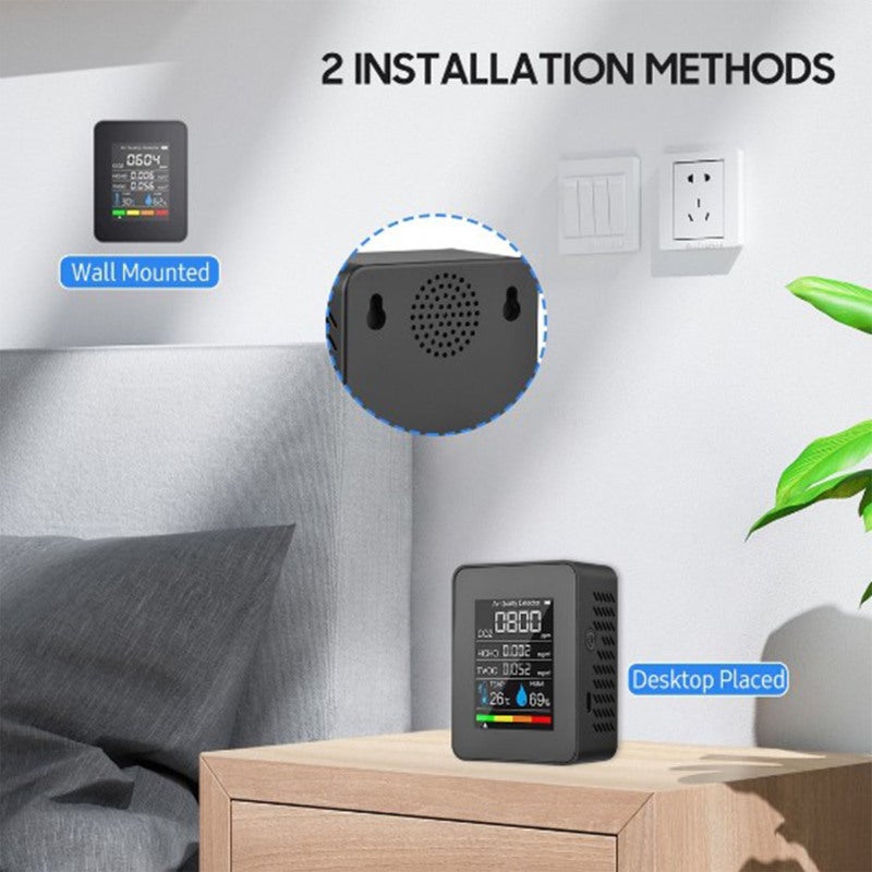 Detector de formaldehído, sensor TVOC, CO2, PM2.5, temperatura, humedad, analizador de calidad del aire 5 en 1, negro,detector co2 - 2