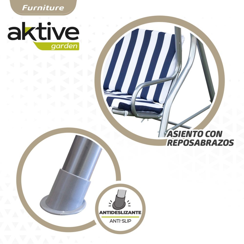 Assento de balanço de jardim azul e branco com toldo basculante de 3 lugares Aktive - 5
