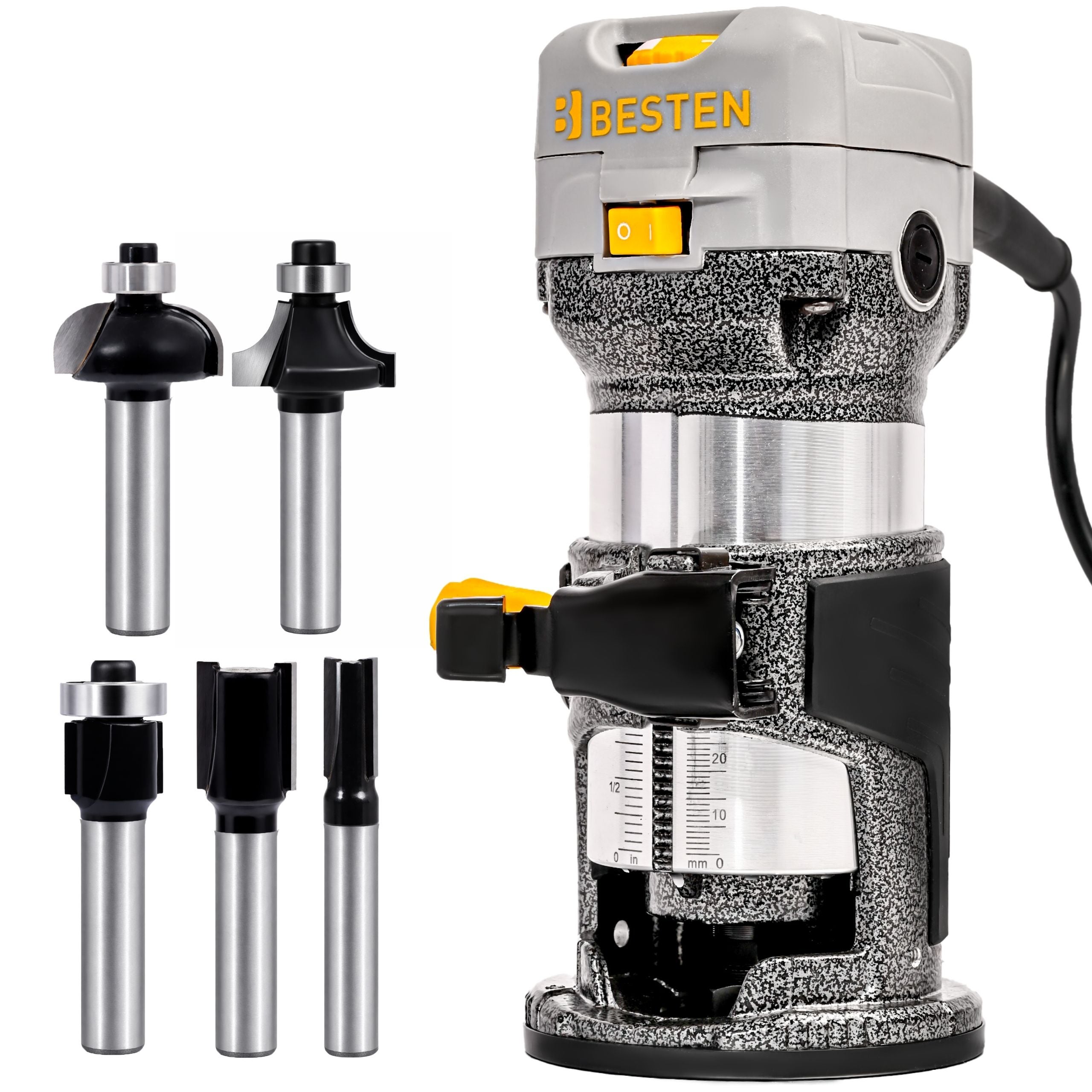 Frezarka górnowrzecionowa BESTEN BE-2536 800W 30 000 RPM 6-biegowa zestaw 5 frezów walizka