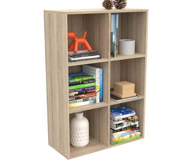 Librería Estantería 6 Compartimentos, Biblioteca, Oficina, Estudio o Salón 97.5x65.5x29.5cm Roble Dormidán