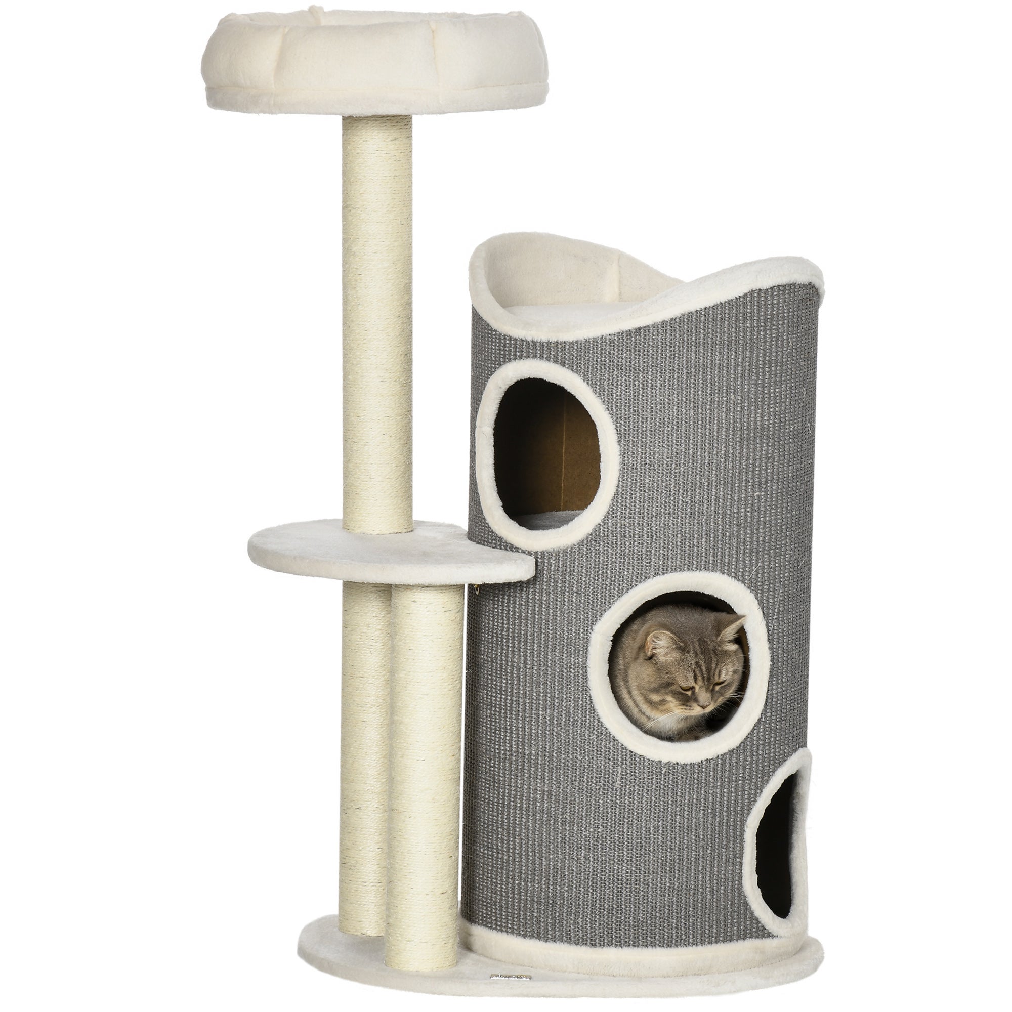 Arbre à Chat PawHut 165 Cm - 2 Niches, Griffoirs Sisal, Hamac, Plateformes, Pompons, Couleur Grise - 11