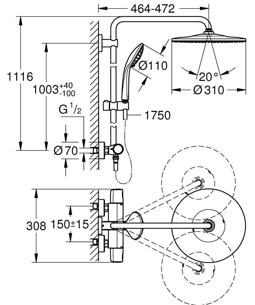 Grohe - Colonne de douche thermostatique chromé EUPHORIA 310 avec mitigeur - 26384002 - 5