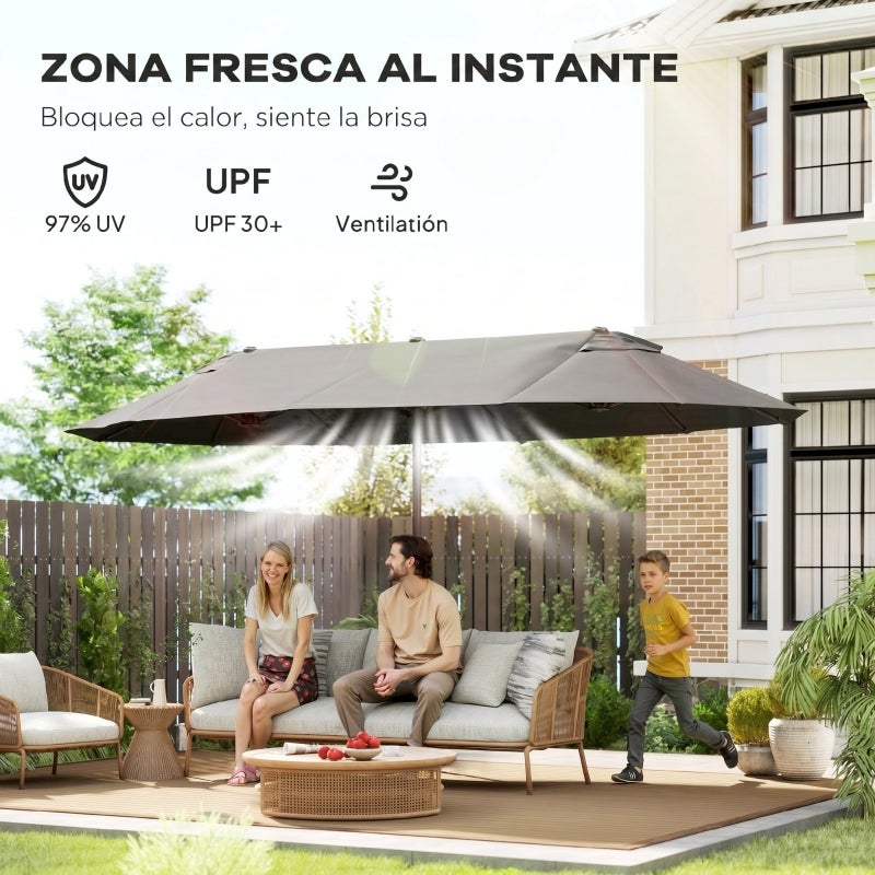 Parasol de jardin double 460 x 270 x 240 cm – Parasol anti-UV avec manivelle pour patio, terrasse et piscine – Gris - 6