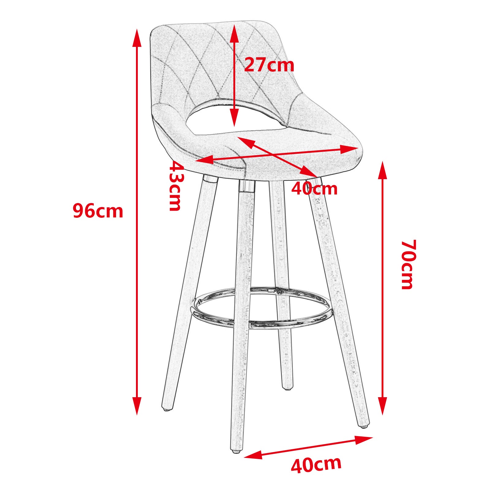 WOLTU Lot de 2 Tabouret de bar avec dossier et repose-pieds. Fait de similicuir et bois massif.Siège bien rembourré. 43x43x91cm.Gris - 4
