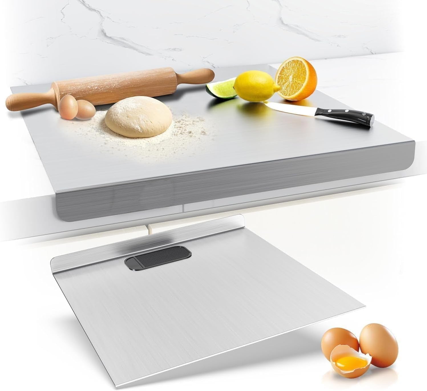 Jxgzyy Tagliere In Acciaio Inox 304, 50x80 Cm, Spessore 1,5 Mm, Con Mattarello Incluso, Per Impastare E Tagliare