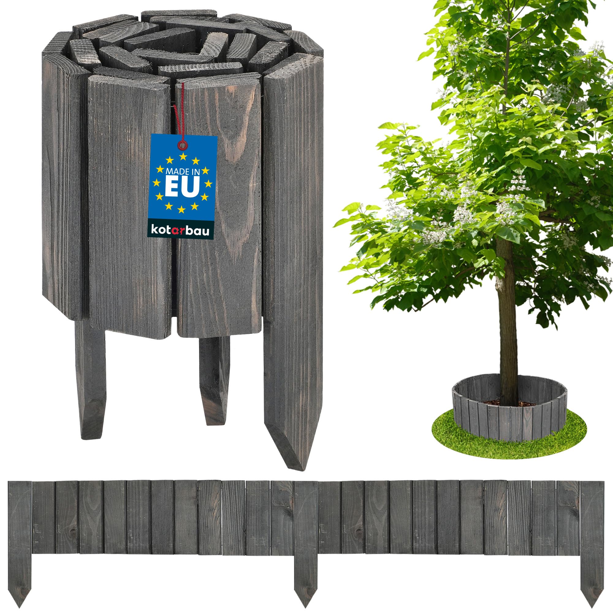 Obrzeże palisada ogrodowa płot drewniany trawnikowy wbijany antracyt 15x110 - KOTARBAU