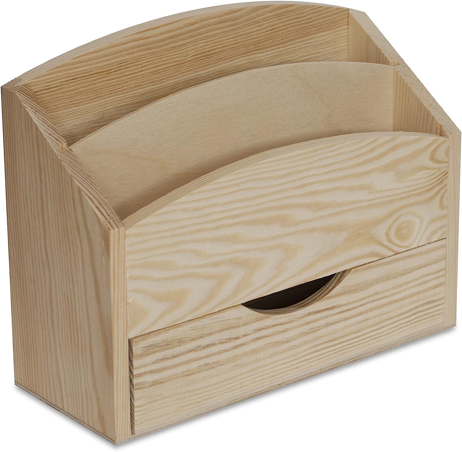 Creative deco organizador escritorio madera | 2 compartimentos y cajón | 25 x 10 x 20,5 cm | documentos cartas papeles | para decoupage y decoración