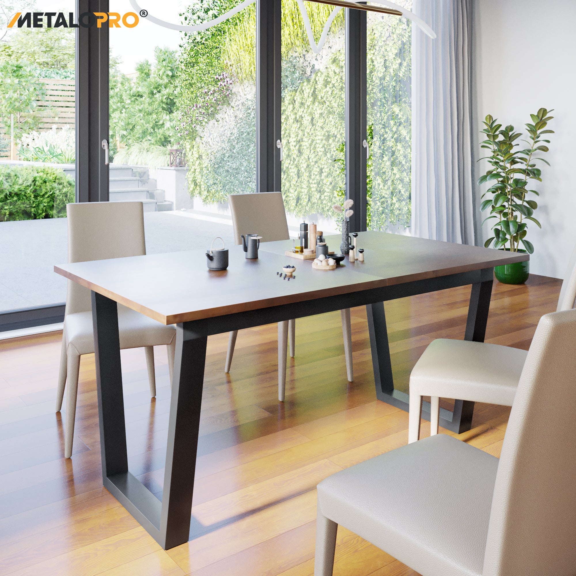 MetaloPro Atria Split - Pied de table extensible trapèze, stable, parfait pour table à manger, salon ou cuisine, avec cadre en métal durable - 7
