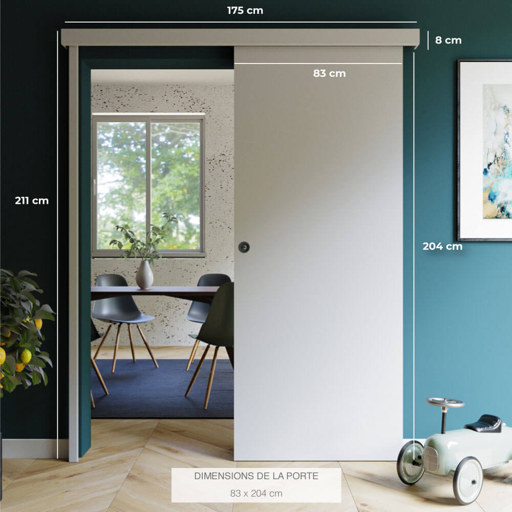 Porte Coulissante avec Rail + Serrure - Prépeinte Plane 83 cm - 5