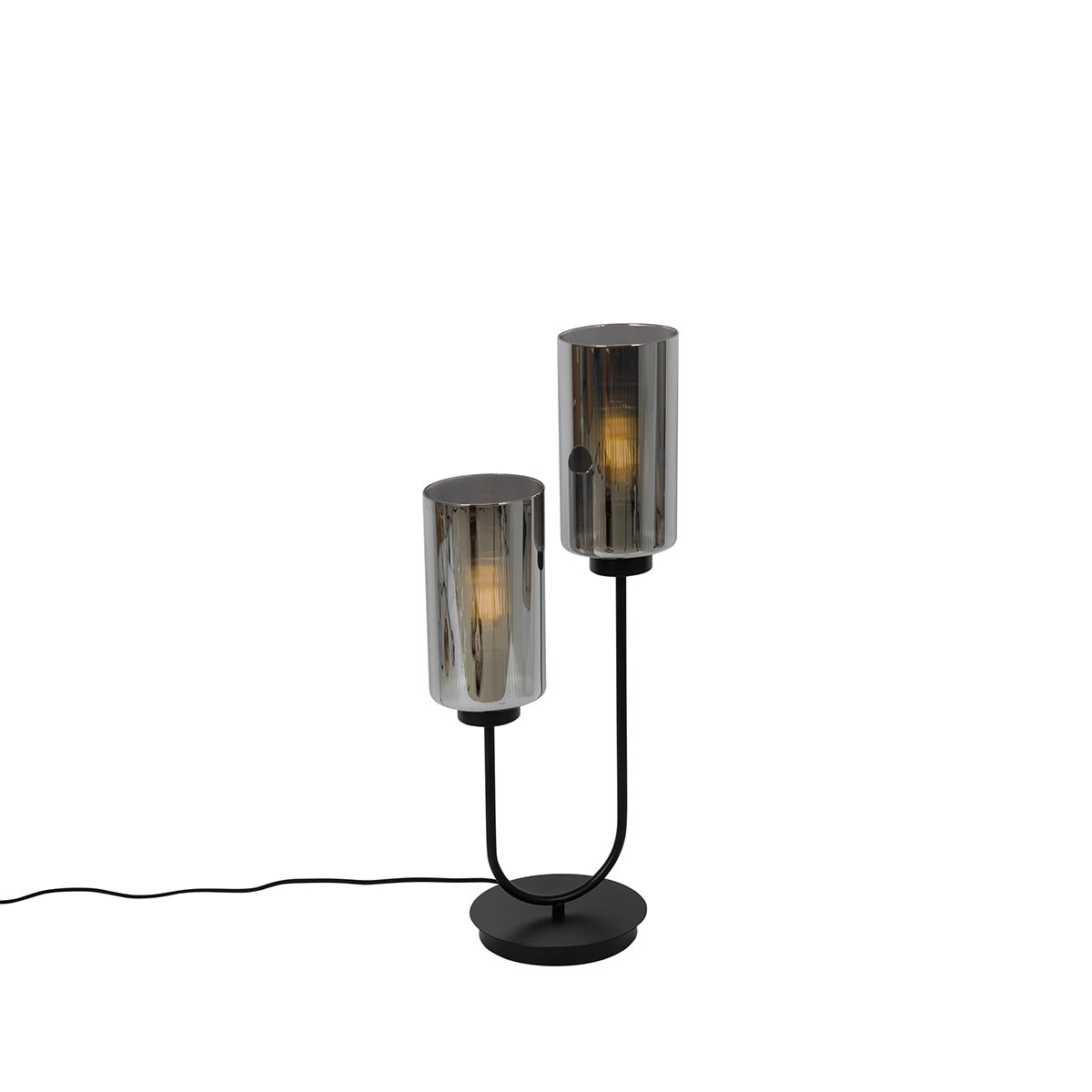 Lampa stołowa art deco czarna z przydymionym szkłem 2-światła - Laura
